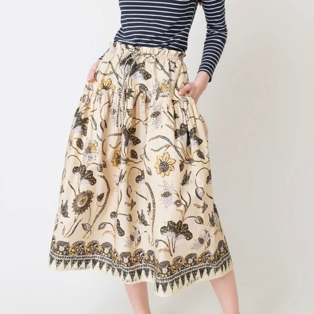 NEW Ulla Johnson Ianna Skirt Lemonbalm Size 12 Floral 100% Cotton Midi SS22